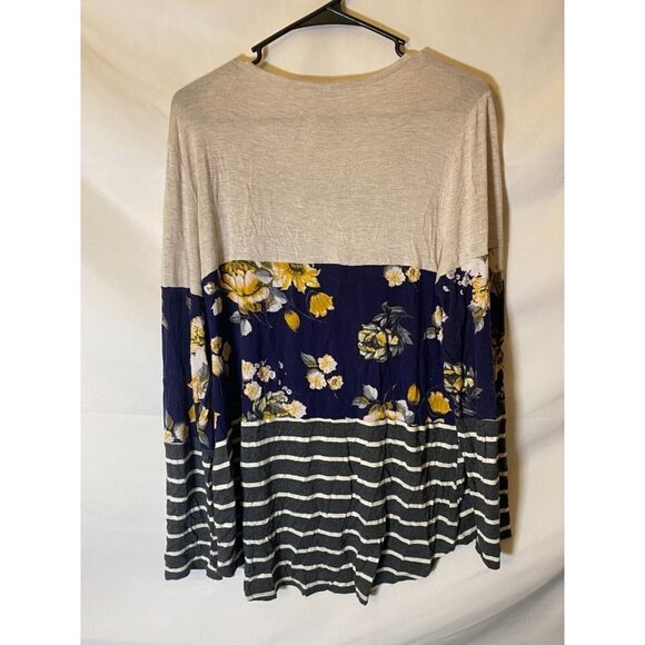 Truselfs womens Size L large tunic top shirt blouse long sleeve floral stripes - Picture 2 of 2